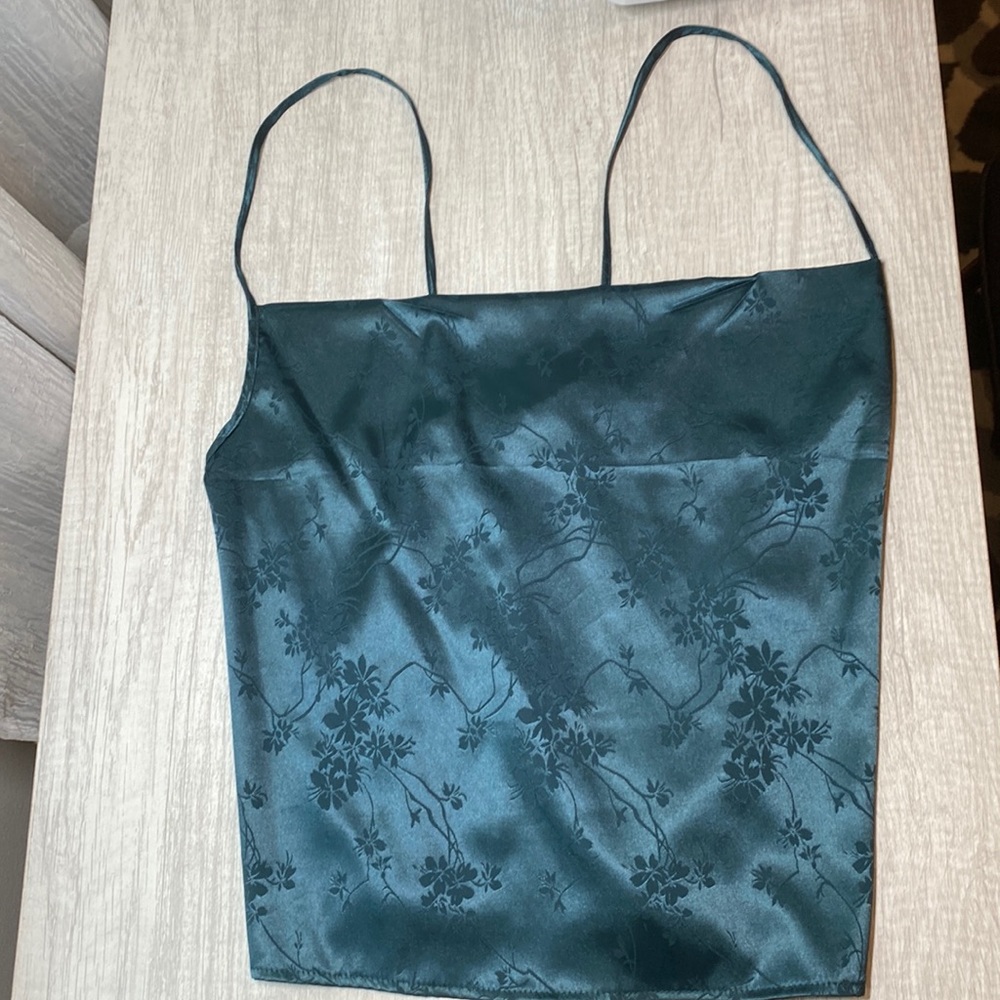 Green satin cowl neck cami top